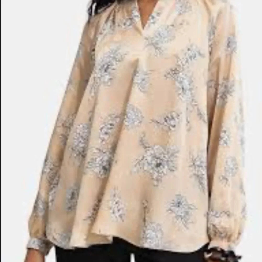 Woolworths Natural Split Mandarin Blouse Size 16 Peasant Boho Tunic Top